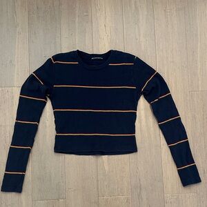 Brandy Melville Navy Blue with Red/Yellow/Green Stripe Long Sleeve Top